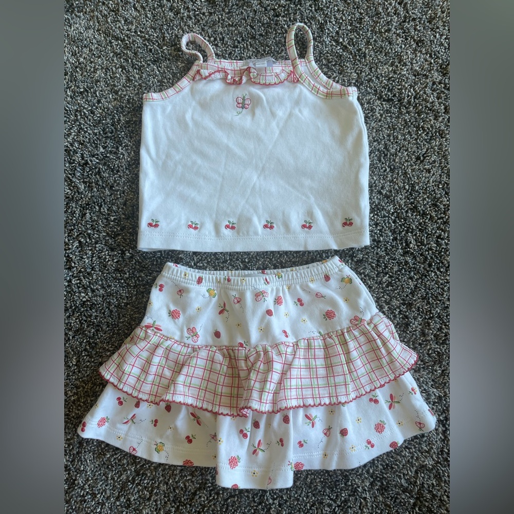Kissy Kissy White and Pink Ruffle Skirt Set